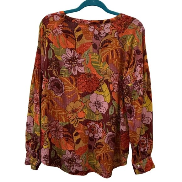 Jane Delancey Womens Floral Purple Gold Metallic Stripe Split Neck XL - Picture 6 of 7